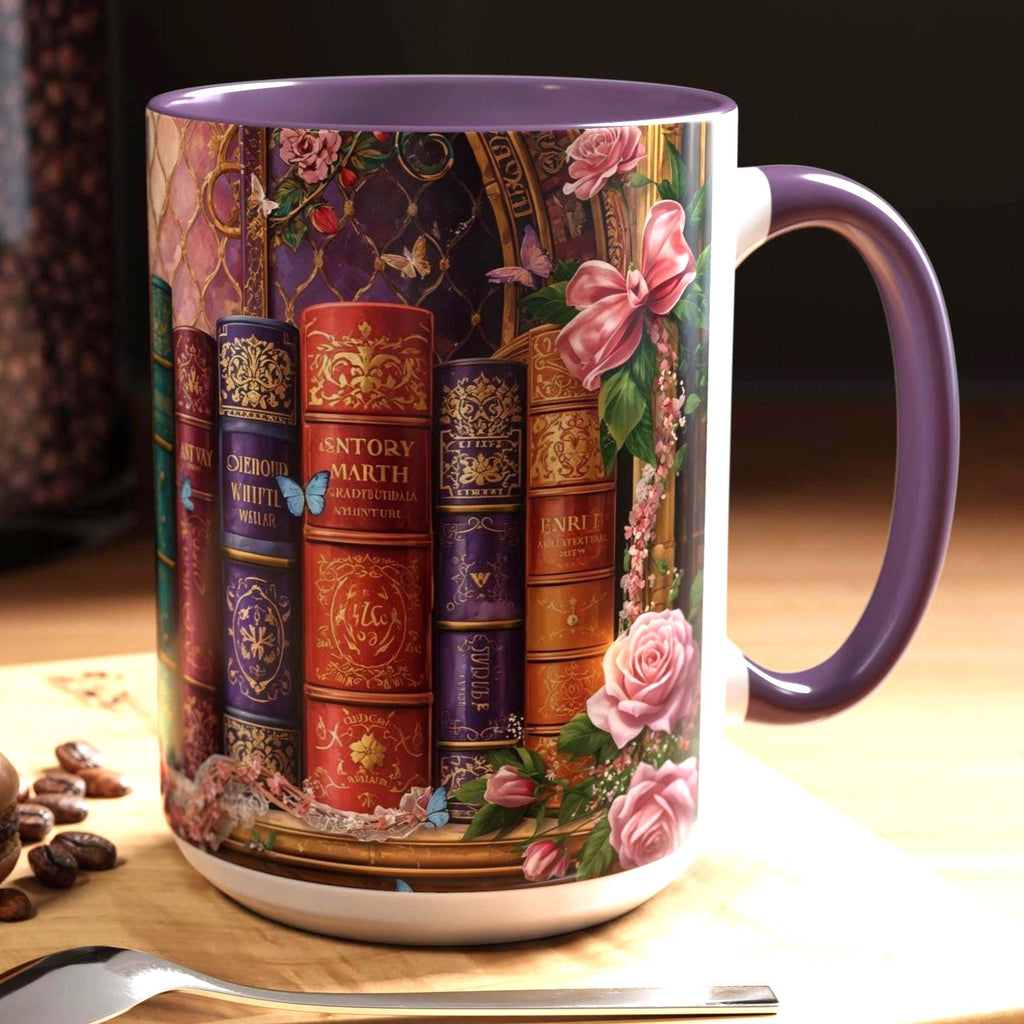 Floral Bookshelf Mug _ Vintage Library Stained Glass Design, High-Quality Ceramic Mug – Perfect for Coffee & Tea