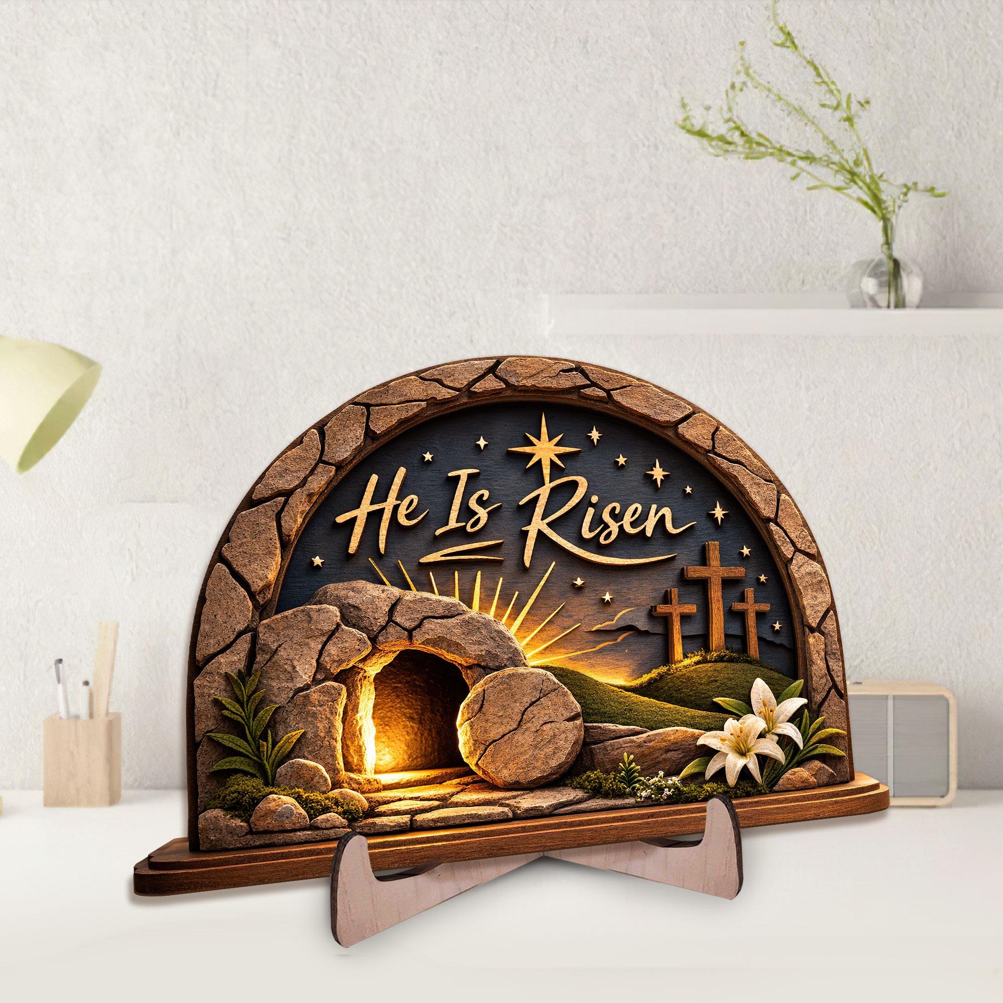 He is Risen Easter Wooden Plaque, Empty Tomb Resurrection Wooden Sign, Religious Home Decor Gift, Gift for Pastor Appreciation