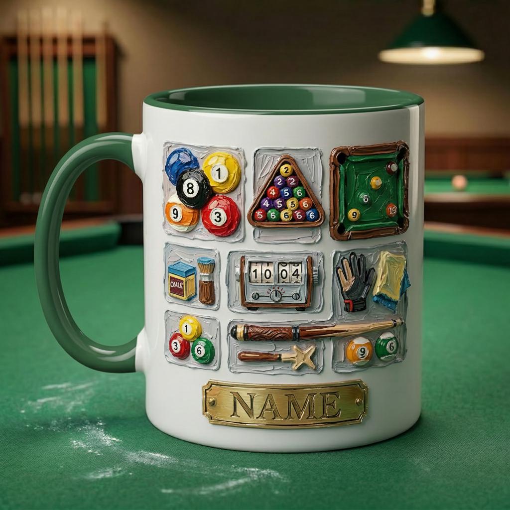 3D Billiard Mug, Vintage Pool Player Gift, Artistic Oil Painting Coffee Cup, Pool Hall Decor Mug, Billiards Lover Gift