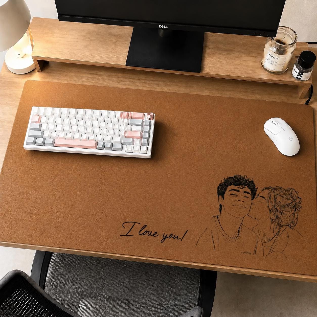 Custom Daddy We Love You Photo Sketch Line Art Desk Mat, Father's Day Gift for Grandpa, New Dad Custom Photo Line Art Mouse Pad Gaming