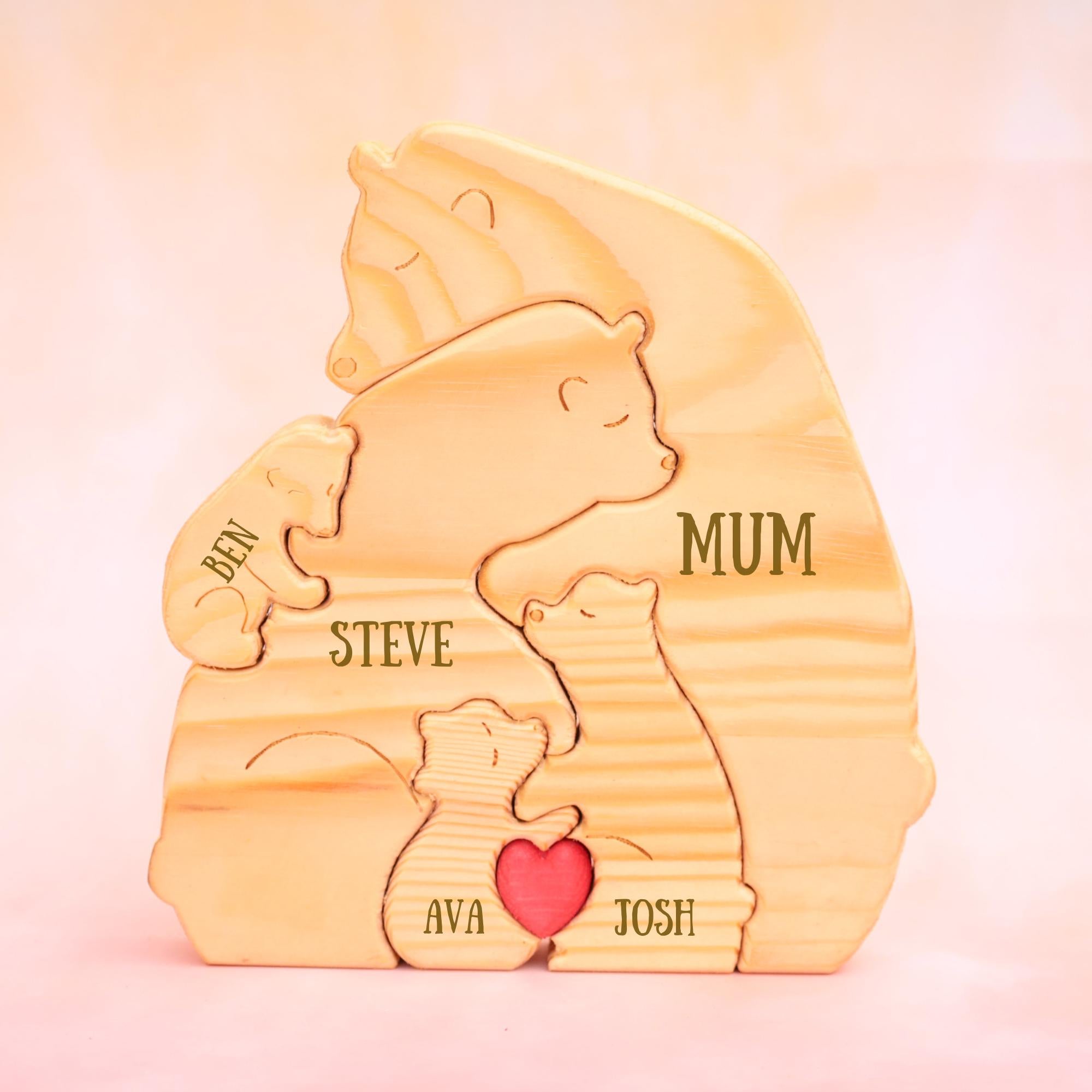 Personalized Wooden Bear Family Puzzle, Family Keepsake Gift, up to 8 Person Animal Figurines, Custom Wooden Animal Puzzle, Christmas Gift
