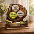 We Caught the Best Mom, Baseball, Softball Personalized Standing Wooden Sign, Mother's Day Gift for Wife, Mom, Custom Baseball Lover Gift