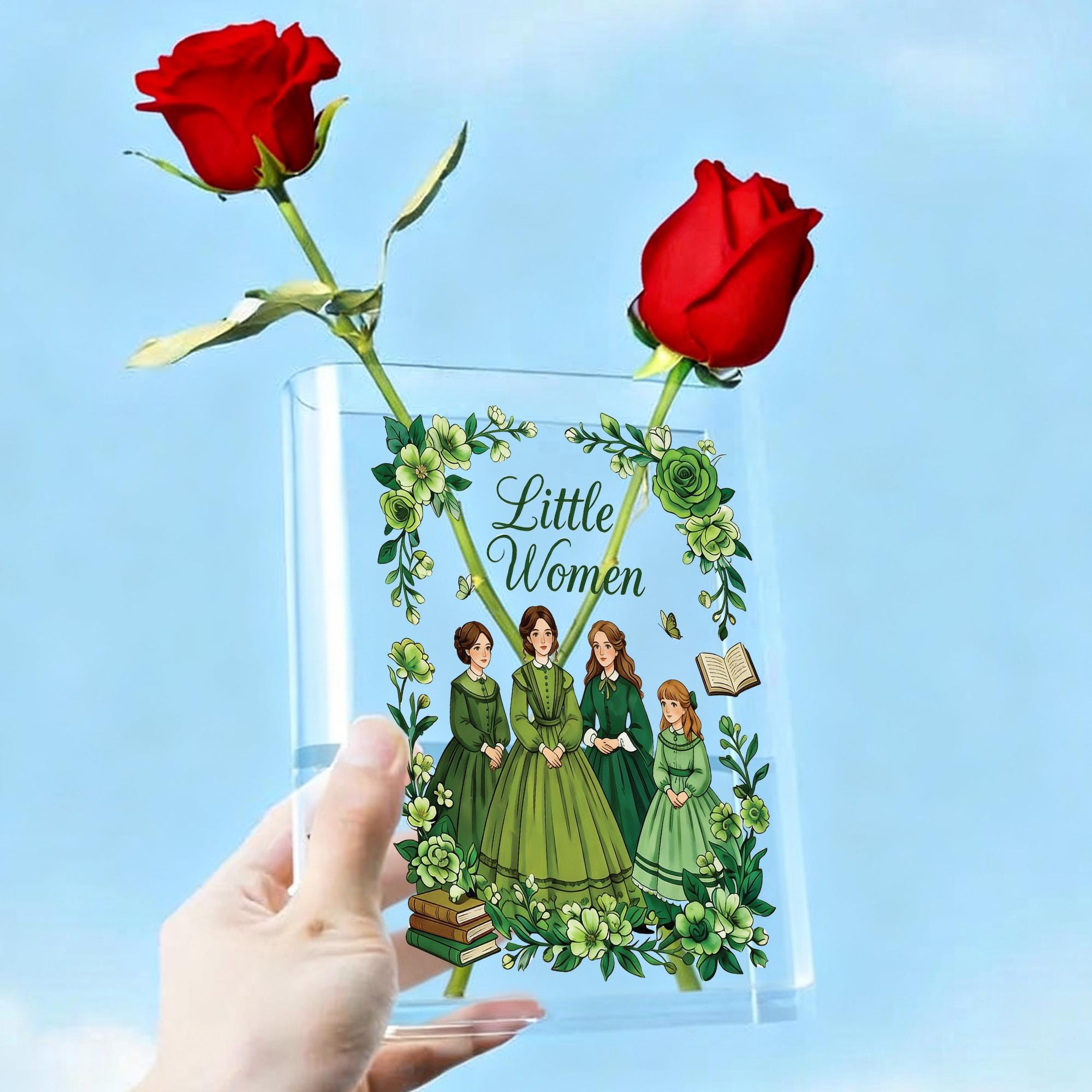 Little Women Book Vase, Classic Literature Acrylic Flower Vase, Literary Gift for Reader, Book Lover Gift, Louisa May Alcott Bookish Decor
