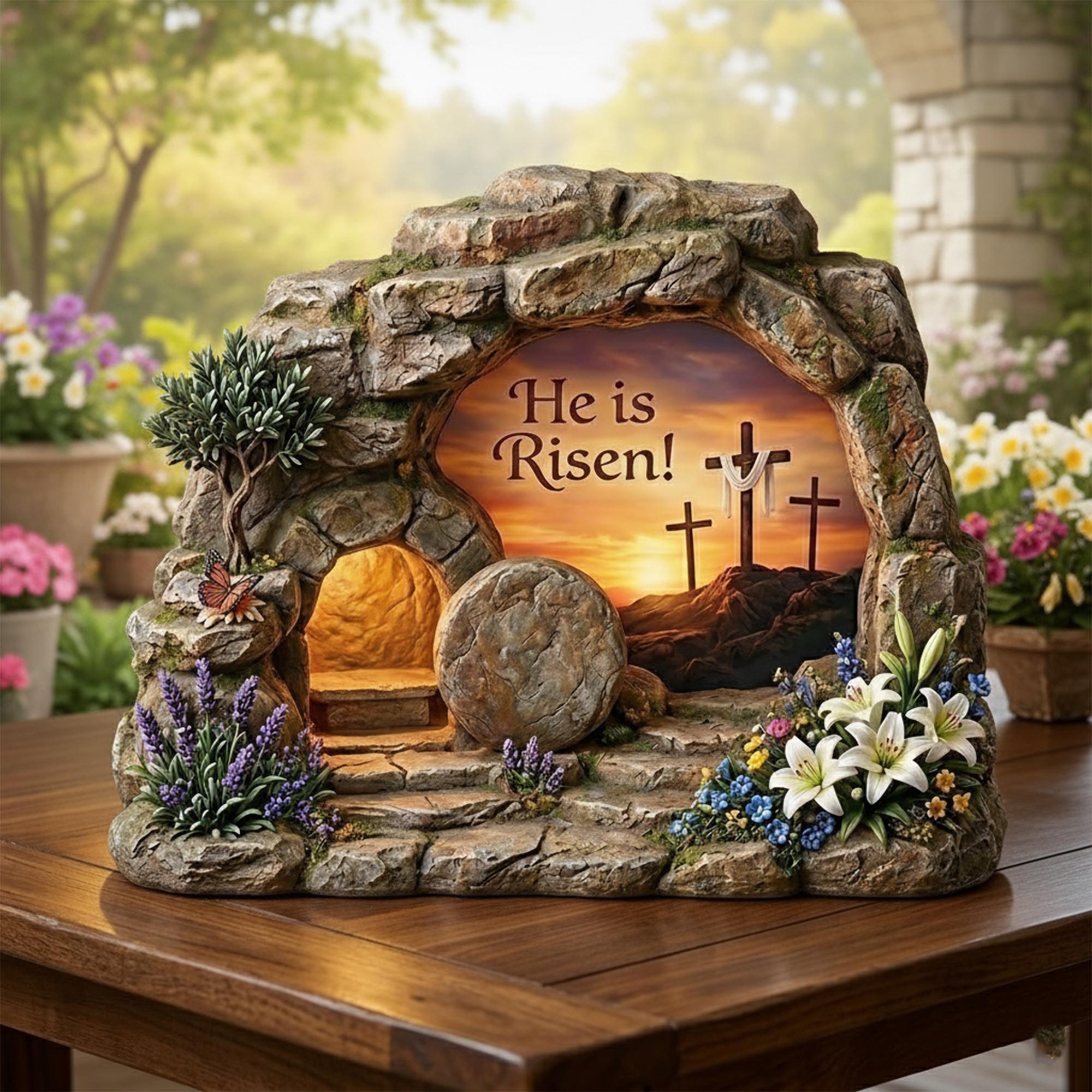 Easter Wooden Block, He is Risen Christian Sign, Empty Tomb Resurrection Scene, Meaningful Church Gift for Pastor Appreciation and Ministry