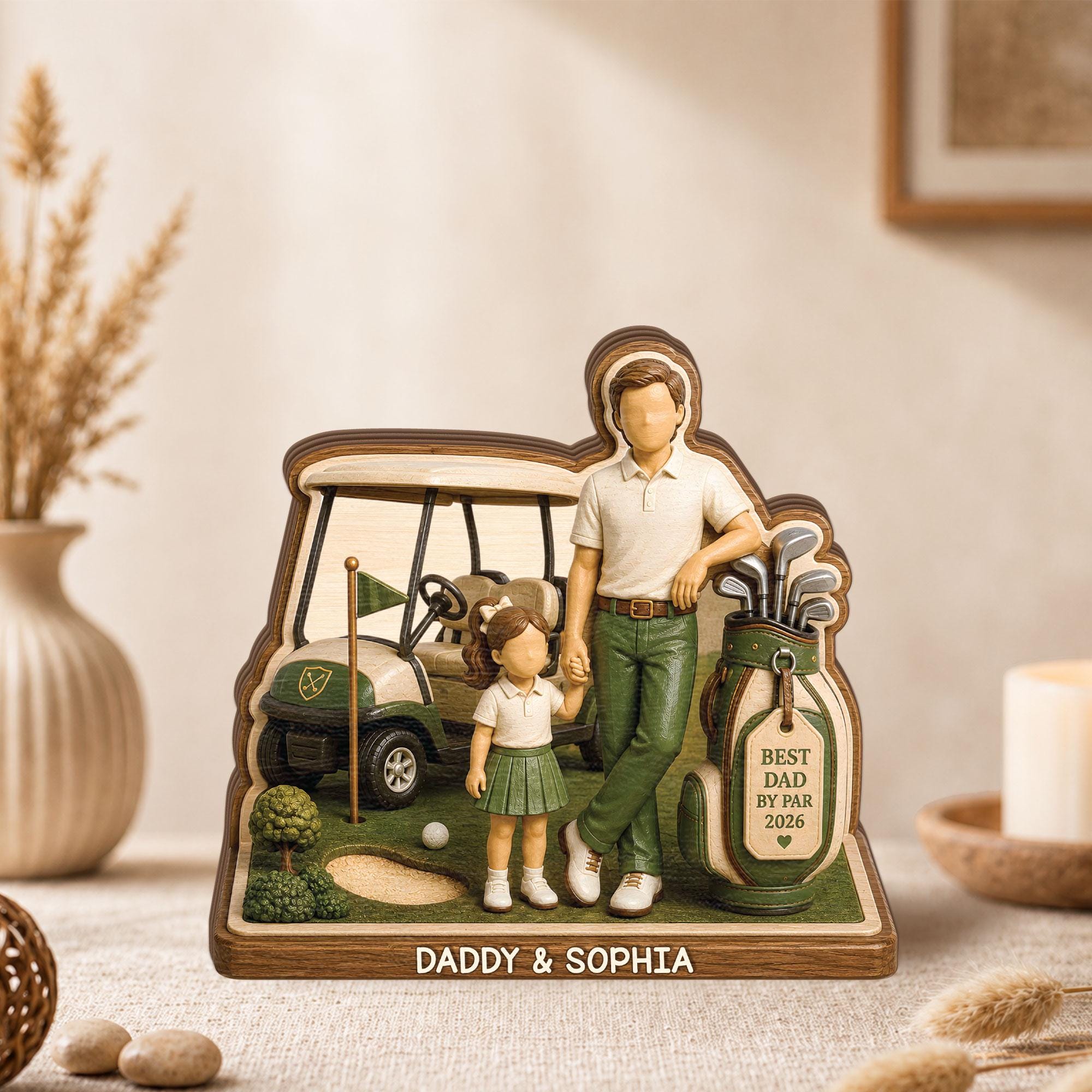 Personalized Golf Dad Wooden Block, Custom Daddy Daughter Golf Gift, Father’s Day Shelf Decor, Wood Keepsake for Golf Dad, Golf Lovers Gift
