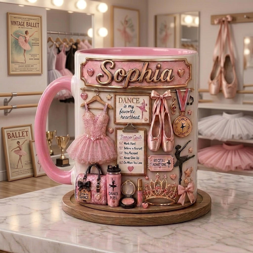 Personalized Ballet Mug, Custom Dancer Coffee Cup, Pink Ballerina Recital Gift, Dance Teacher Mug, Ballet Lover Gift