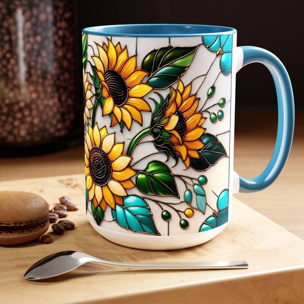 Sunflower Mug, Stained Glass Style Coffee Cup, Sunflower Coffee Mug, Sunflower Gifts for Women Mom Nana Sister, Christmas Gifts 15oz