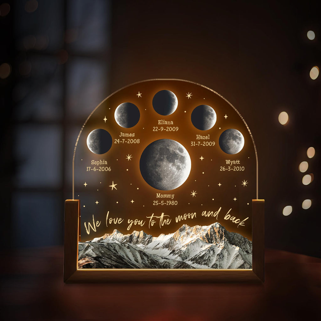 Personalized Moons Phase With Kids Names, Custom Moons Phase Night Light, Mother’s Day Gifts, Gifts for Mama, Custom Night Light Moon Phase