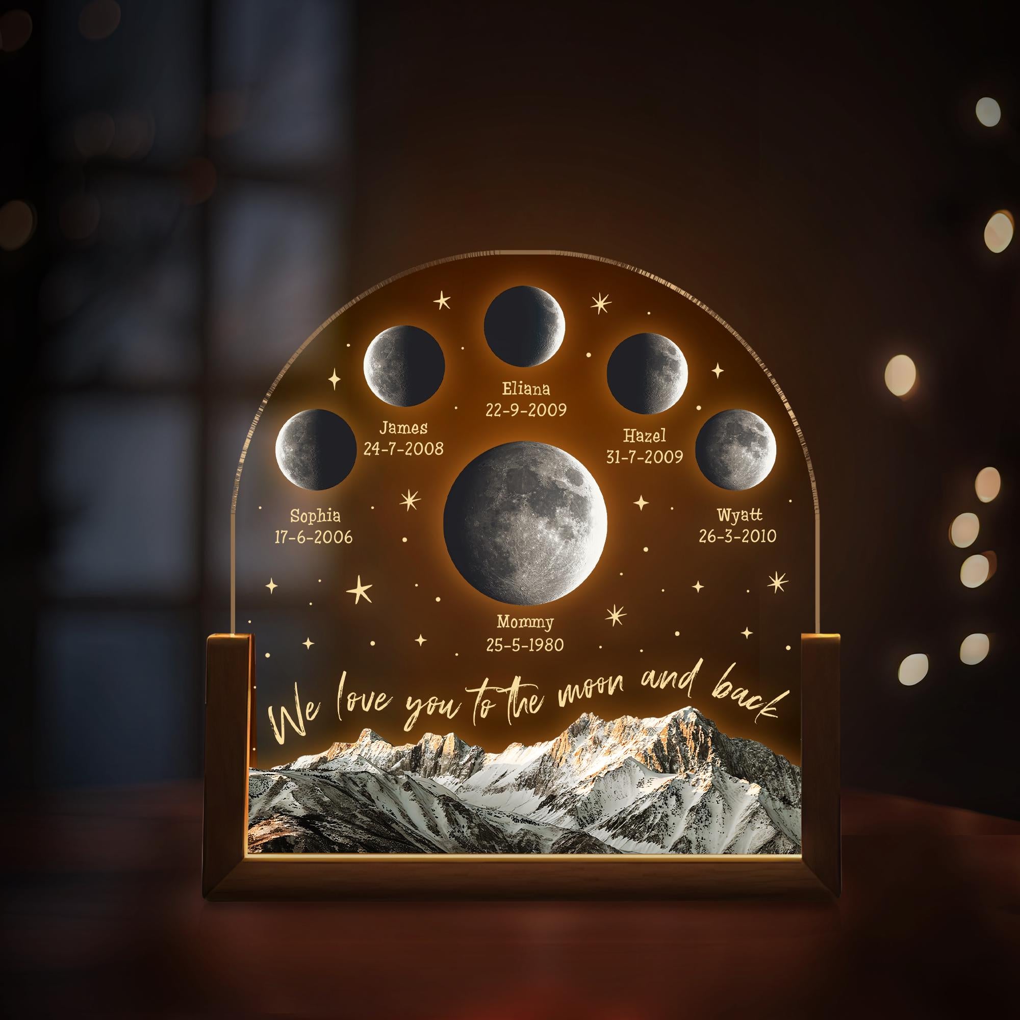 Personalized Moons Phase With Kids Names, Custom Moons Phase Night Light, Mother’s Day Gifts, Gifts for Mama, Custom Night Light Moon Phase