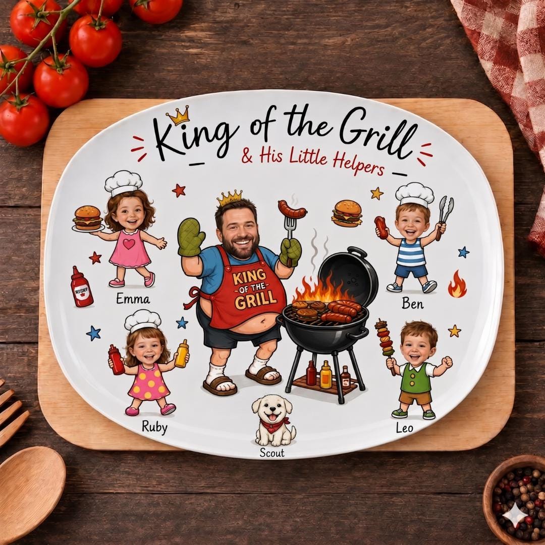Personalized Face Grilling Platter, Custom Daddy's Grilling Plate With Kids' Names, Father's Day Gift From Grandkids, Funny Gift for Dad