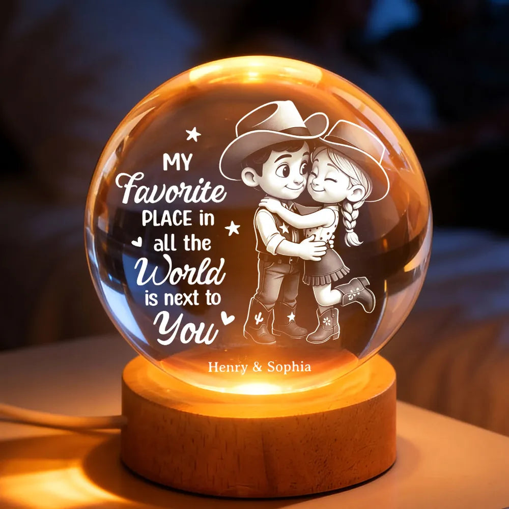 Countryside Couple Cowboy Cowgirl - Personalized Crystal Ball LED Nigh, Night Sky Print, Valentines Day Wedding Anniversary Gift For Couple