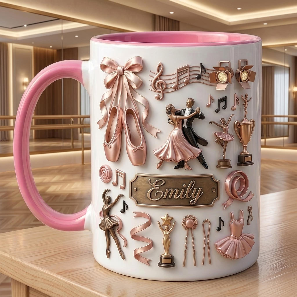 Dance Mug, Personalized Name Ballet Coffee Cup, Dancer Gift, Studio Decor Mug, Custom Dance Teacher Appreciation Gift