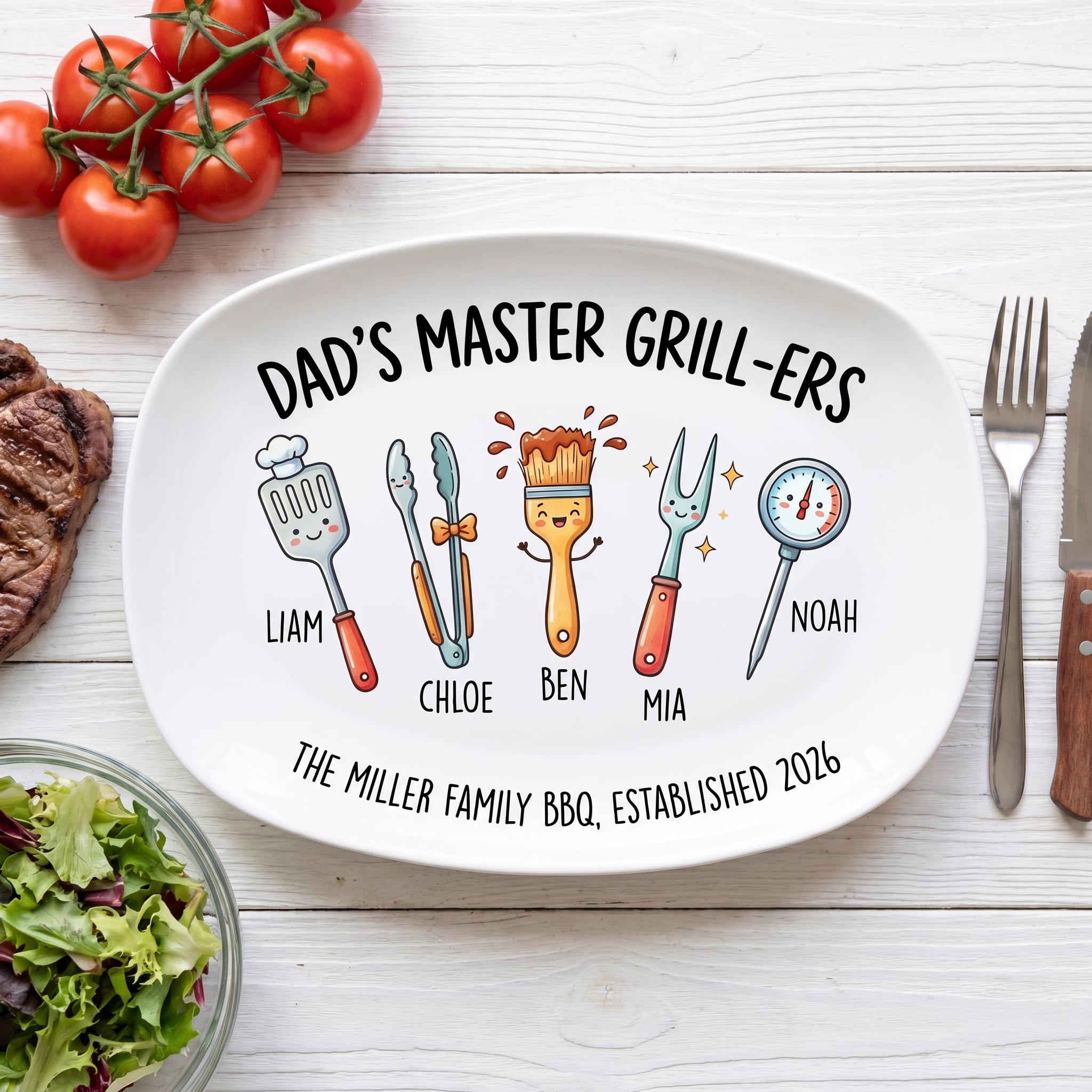 Dad’s Grilling Plate,father’s Day Gift From Kids,personalized Grilling Plate,custom Grilling Plate Gift Kids Names,bbq Gift for Dad F1080