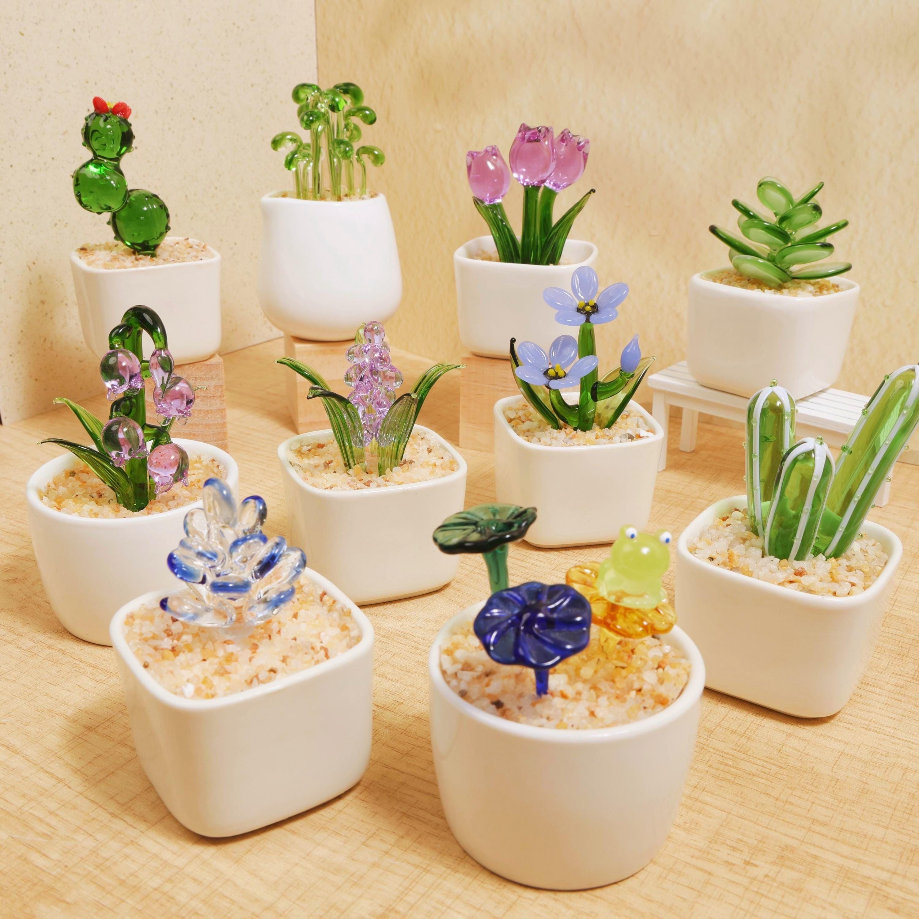 Handmade Glass Cactus and Succulents,glass Potted Plants,glass Lotus Leaf,stained Glass Plants,housewarming Gift,gift for Teacher,home Decor