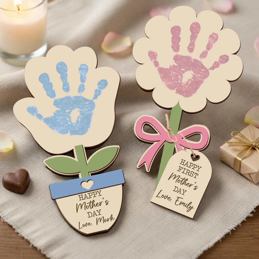Personalized Mother’s Day Handprint Flower Sign, DIY First Mother's Day Handprint Sign, New Mom Gifts From Kids