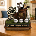 Best Dad by Par Custom Kid Name 2-layered Wooden Plaque - Father's Day Gift for Golf Dad, Husband From Son Daughter