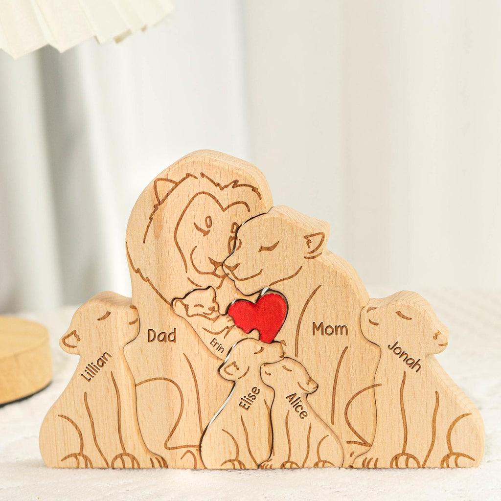 Personalized Wooden Lion Family Puzzle_ Engraved Keepsake Gift,  Wedding gift, Baby shower gift, Custom family gift, Home decor, Birthday gift