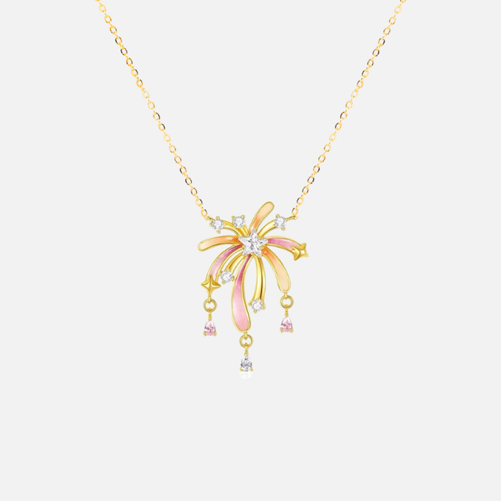 Glowing Firework Necklace in S925 Sterling Silver Gold Plated, Dainty Fairycore Necklace for Women, Elegant Handmade Jewelry Gift for Her