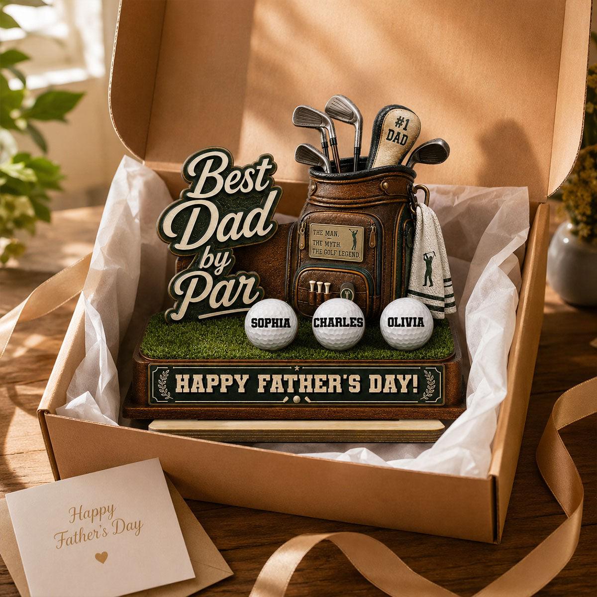 Best Dad by Par Custom Kid Name 2-layered Wooden Plaque - Father's Day Gift for Golf Dad, Husband From Son Daughter