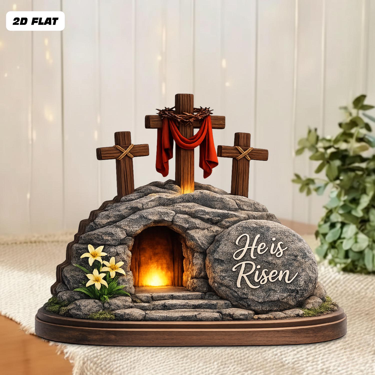 He is Risen Empty Tomb Wooden Block, Resurrection Scene Religious Easter Gift, Christian Home Decor, Easter Display, Religious Bible Verse