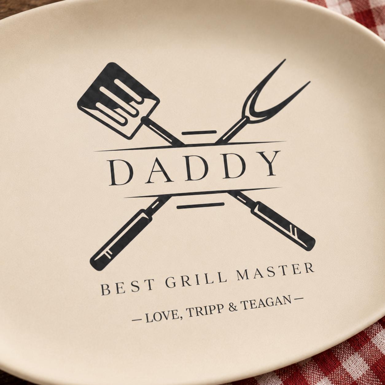 Dads Grilling Plate Personalized Fathers Day Gift From Kids BBQ Platter Custom Grill Plate for Daddy Papa Grandpa