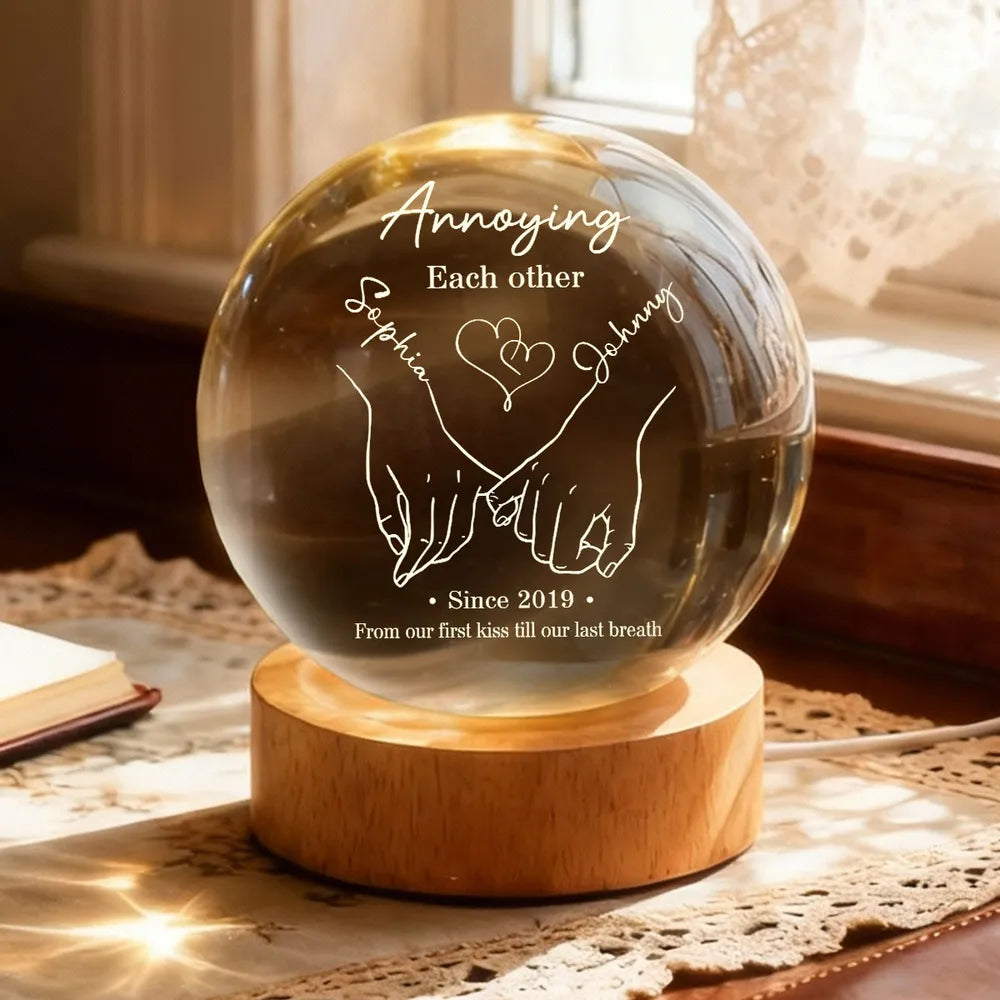 Annoying Each Other and Still Going Strong - Personalized Crystal Ball , Phase Print, Valentines Day Wedding Anniversary Gift For Couple
