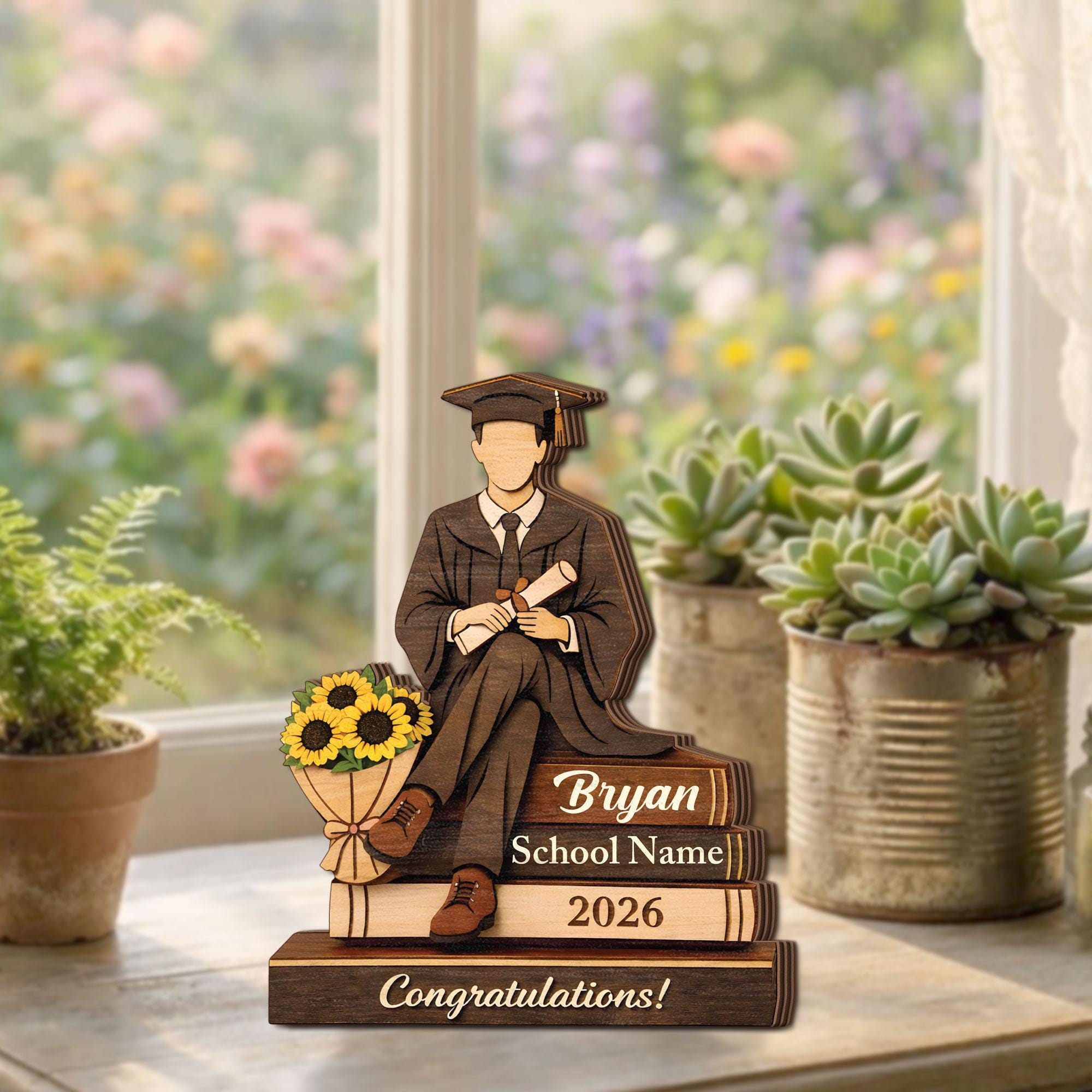 Personalized Graduation Wooden Block, Custom Name Class of 2026 Keepsake, Graduation Gift for Him, Graduate Gift for Son, Graduation Decor