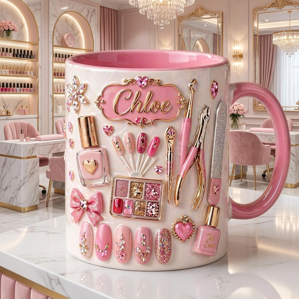 Nail Tech Mug, Personalized Name Nail Artist Coffee Cup, Beauty Salon Gift, Custom Manicurist Mug, Nail Salon Appreciation Gift