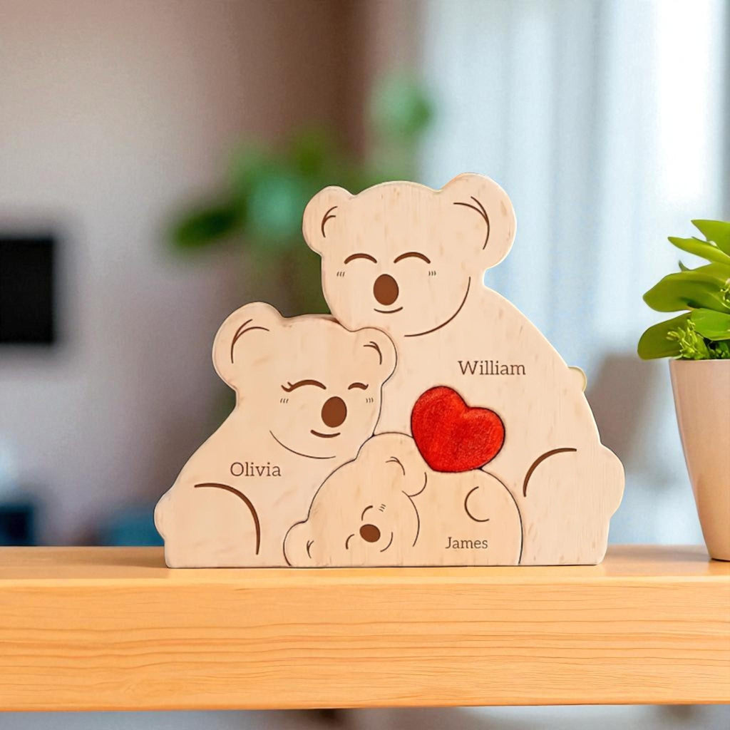 Koala Family Puzzle, Personalized Wooden Family Puzzle, Mothers Day Gift, Adoption Gift, Koala Decor, Wooden Keepsake, Christmas Family Gift