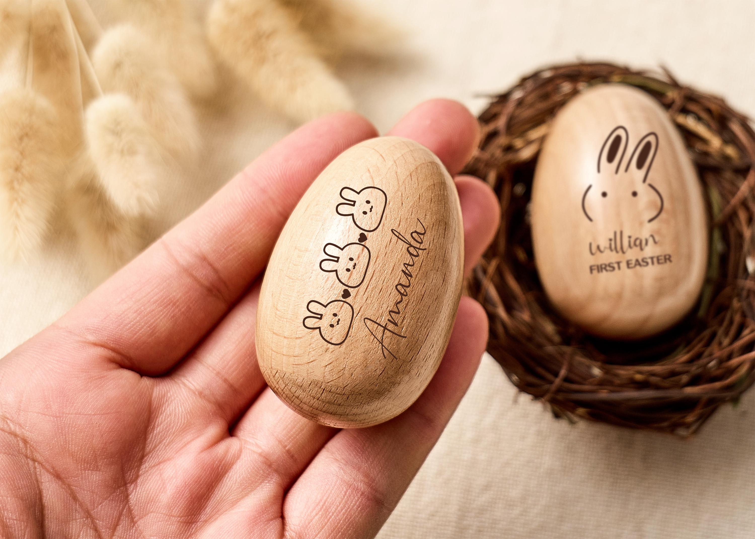 Engraved Name Easter Easter Egg Shakers, Personalized Wooden Egg Rattle, Kids Musical Instrument, Easter Egg Hunt Gifts, Baby First Easter