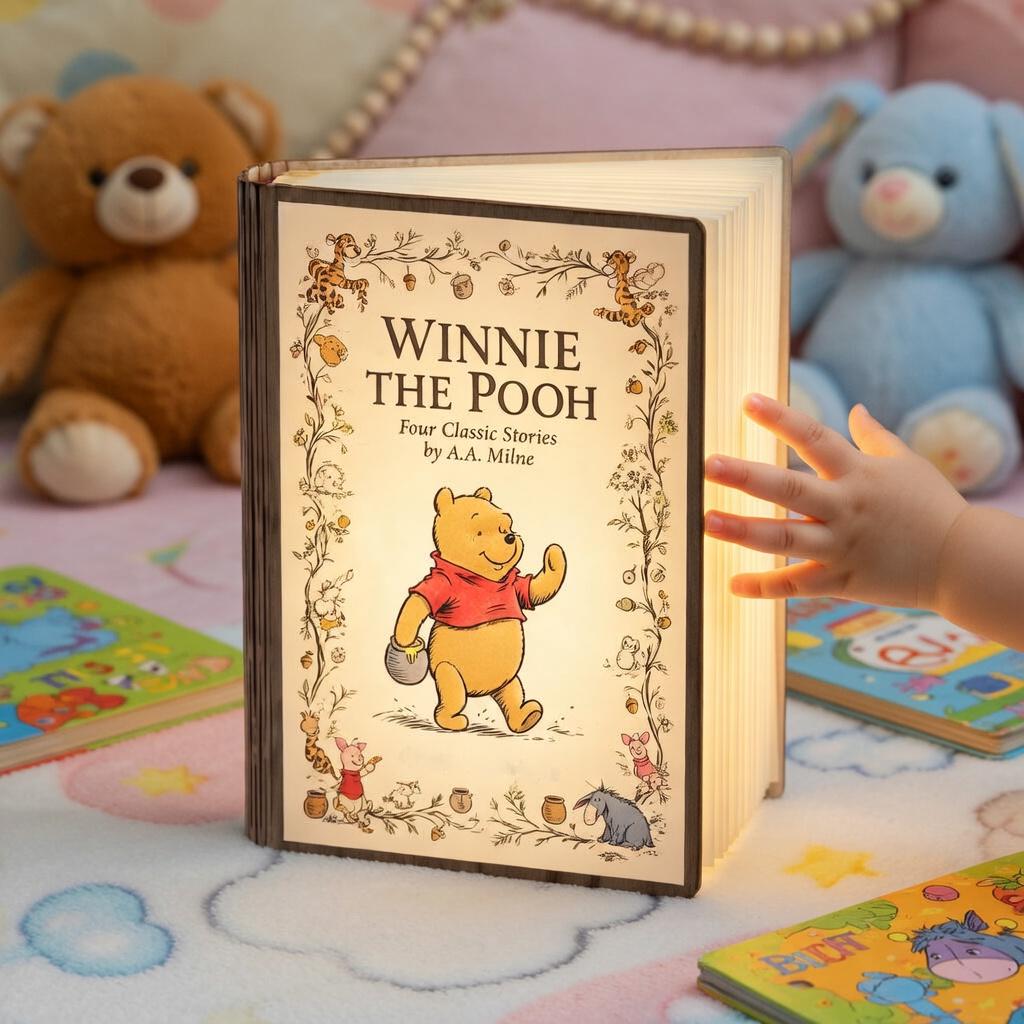 Classic Winnie the Pooh Night Light, Sentimental Mother's Day Gift, Custom Wooden Book Lamp, Nana Birthday Gift, Home Decor, Gift for Mom