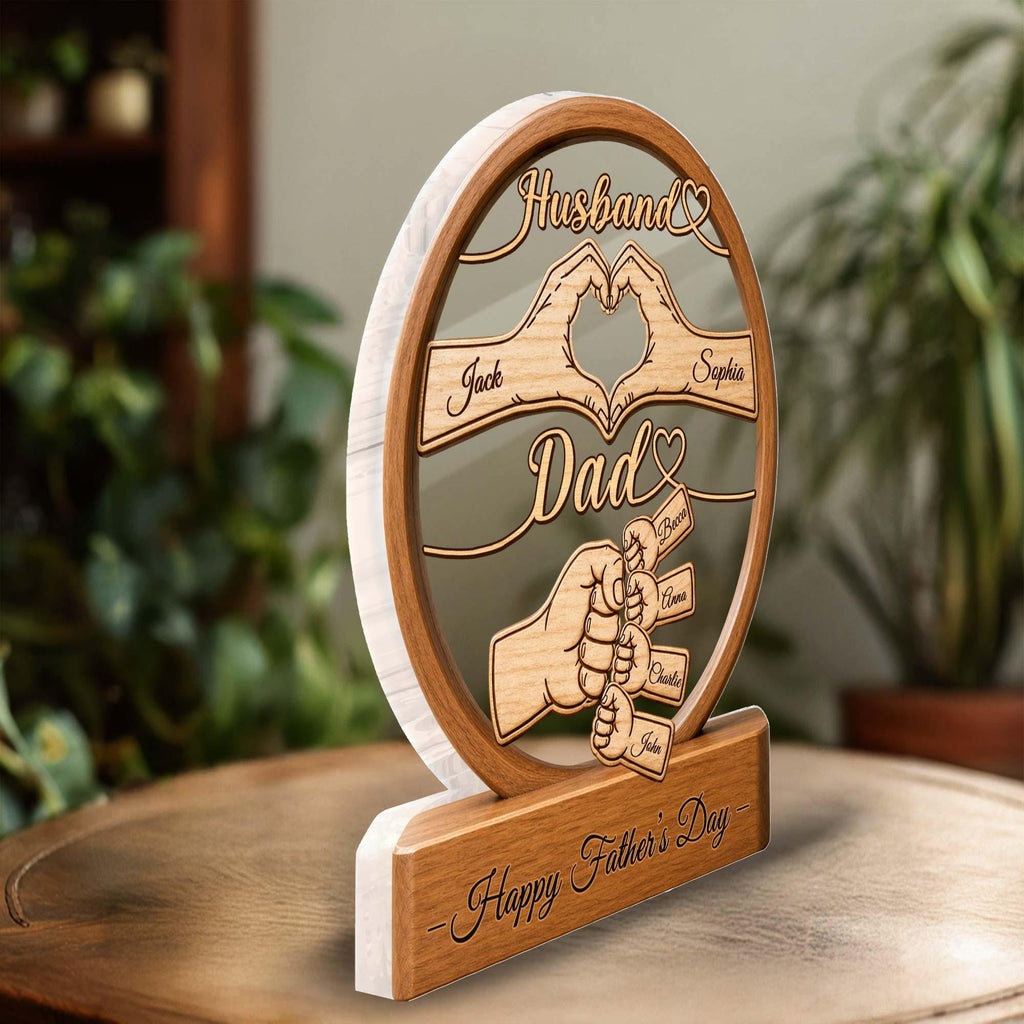 Personalized Dad Acrylic Plaque, Custom Kid's Name Acrylic Block, Fist Bump Husband Acrylic Sign, Father's Day Gift for Dad, Husband, Him