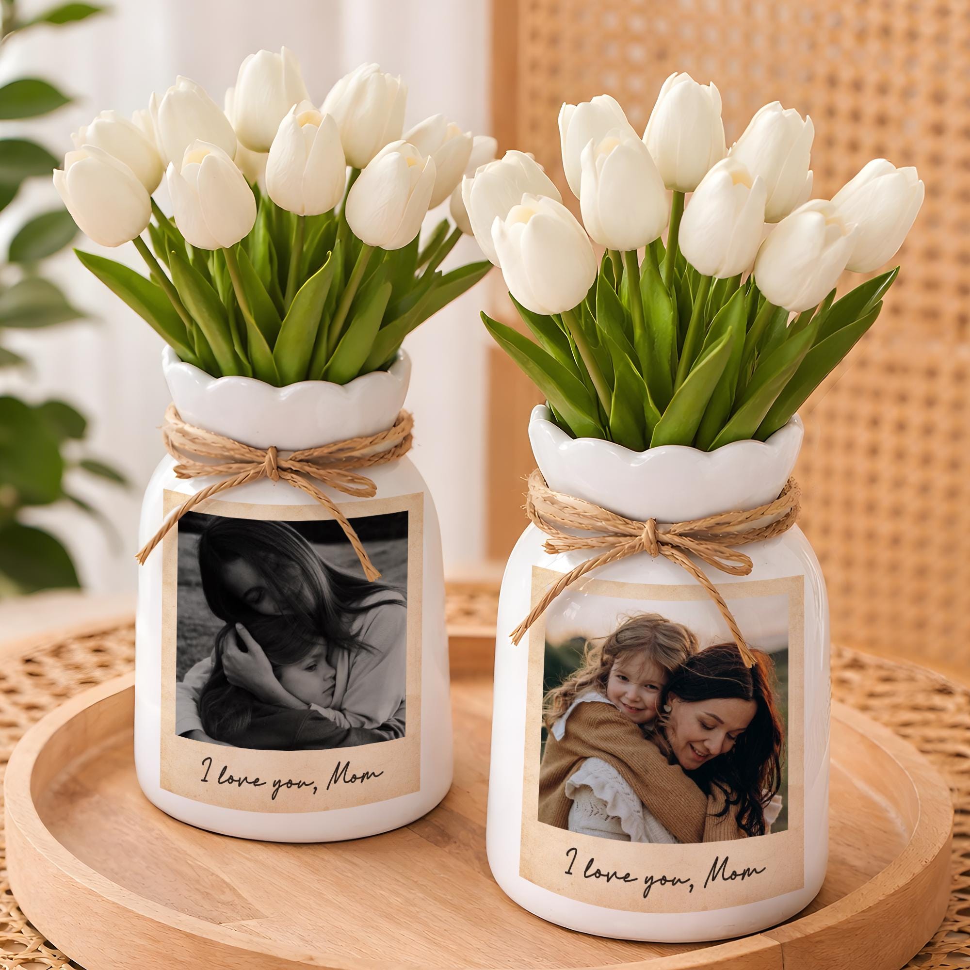 Personalized Photo Vase for Mom, Custom Picture Flower Vase, Mother's Day Gift