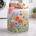 Quilted Laundry Basket With Floral, Fabric Storage Hamper, Colorful Flower Design for Laundry Room, Decorative Laundry Basket. LBPETAL126