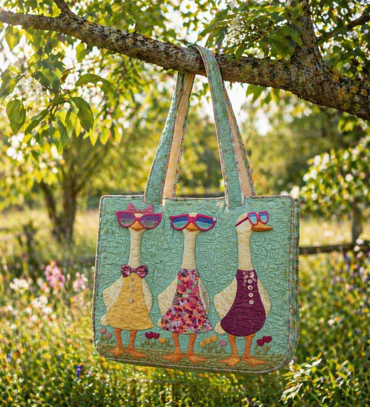 Personalized Goose Quilted Tote Bag – Custom Name Shoulder Bag, Cute Goose Lover Market Tote, Farm Animal Gift for Women