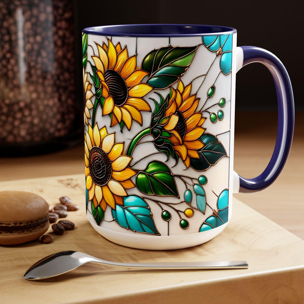 Sunflower Mug, Stained Glass Style Coffee Cup, Sunflower Coffee Mug, Sunflower Gifts for Women Mom Nana Sister, Christmas Gifts 15oz