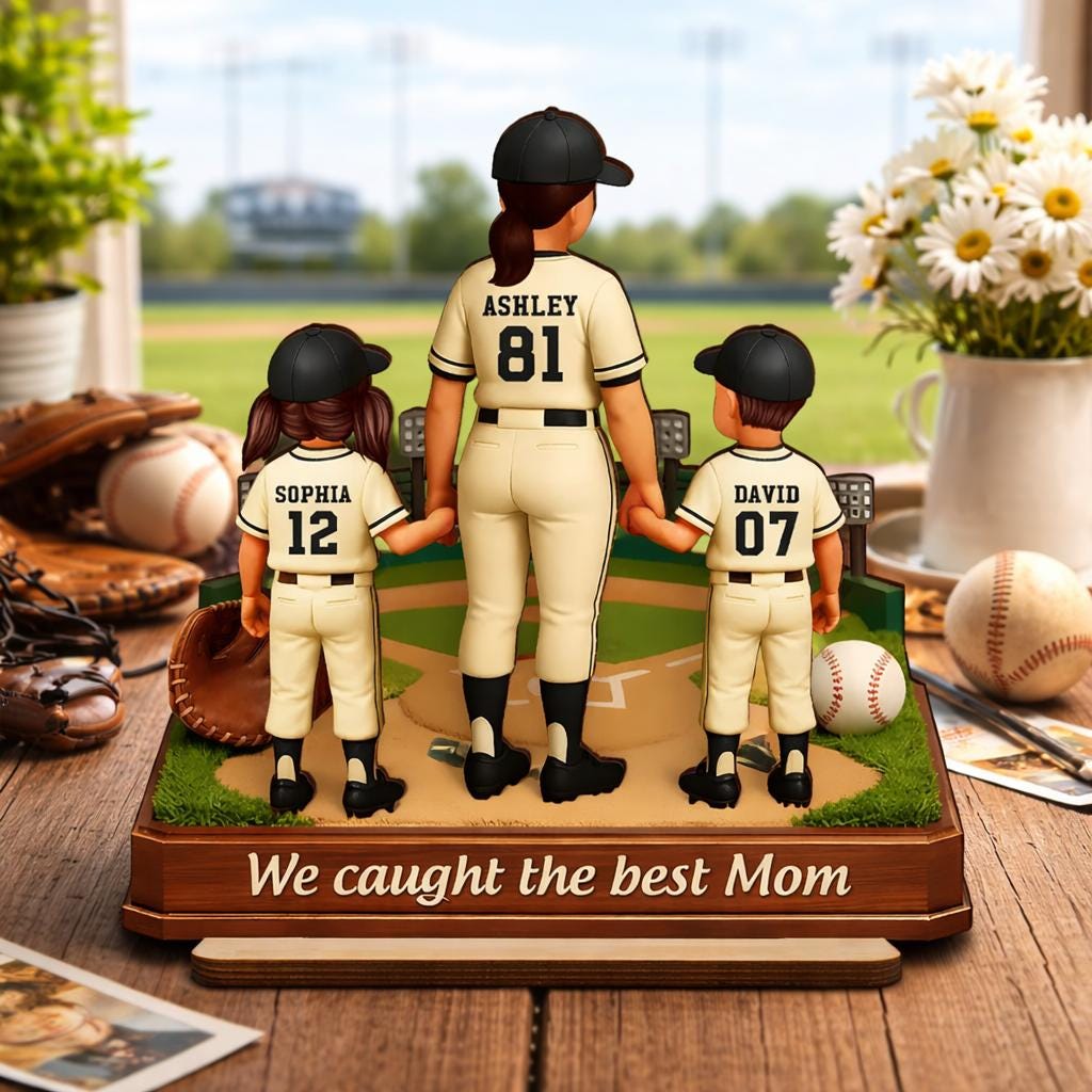 Personalized Baseball Mom Sign, Baseball Family Stand, Softball Mom Gift, We Caught the Best Mom, Sports Mom Birthday Gift, Mothers Day Gift
