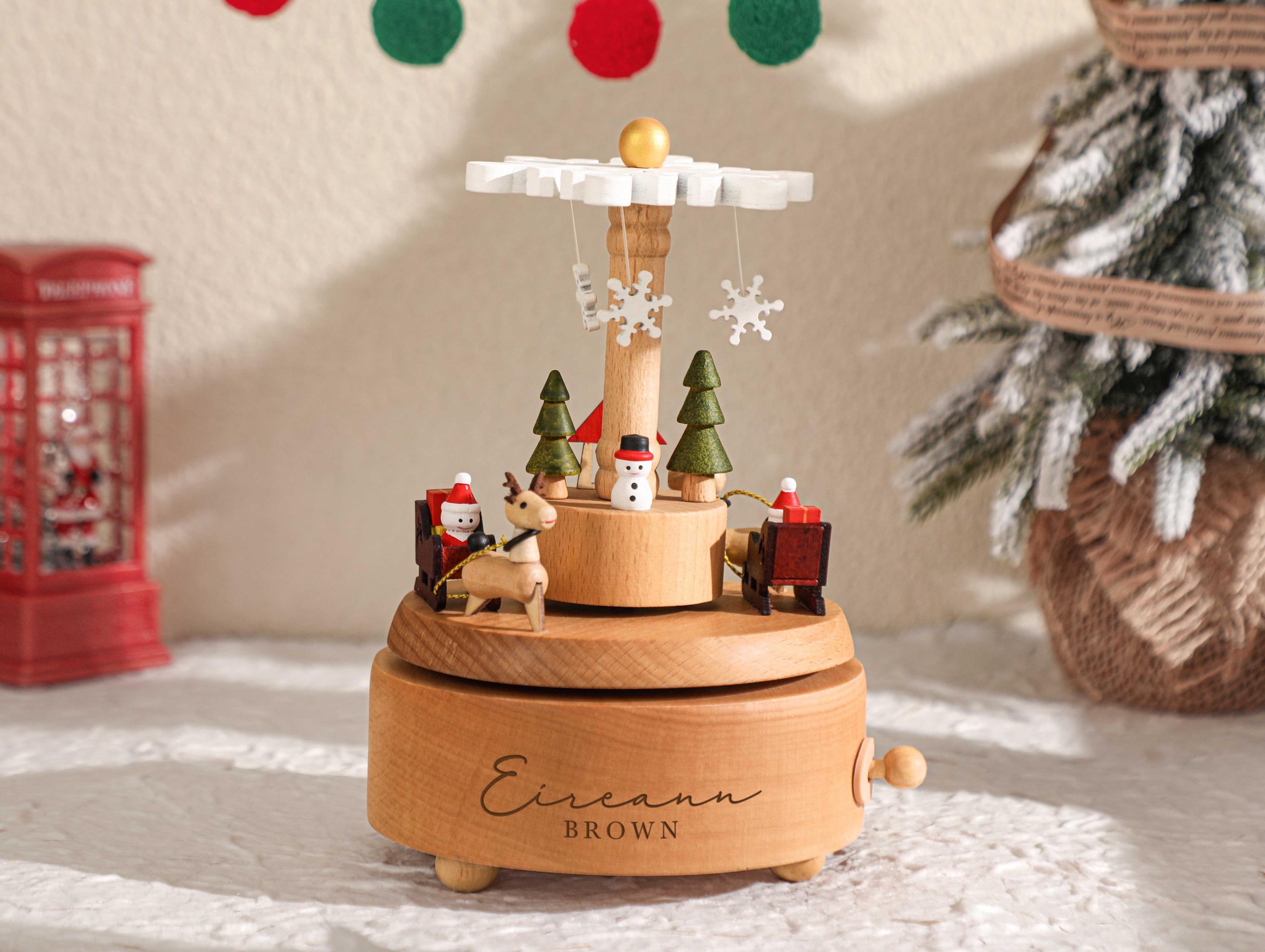 Rotating Snowflake Personalized Music Box, Christmas Music Box, Baby Christmas Gift, Engraved Name Music Box, Newborn Keepsake