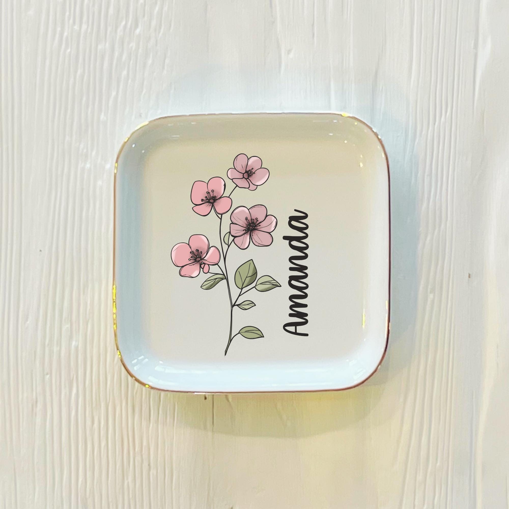 Personalized Boho Birth Flower Ring Trinket Dish _ Birth Month Flower Ring Dish _ Birthday Jewelry Dish _ Wedding Bridesmaid Gift _ Mom Gift