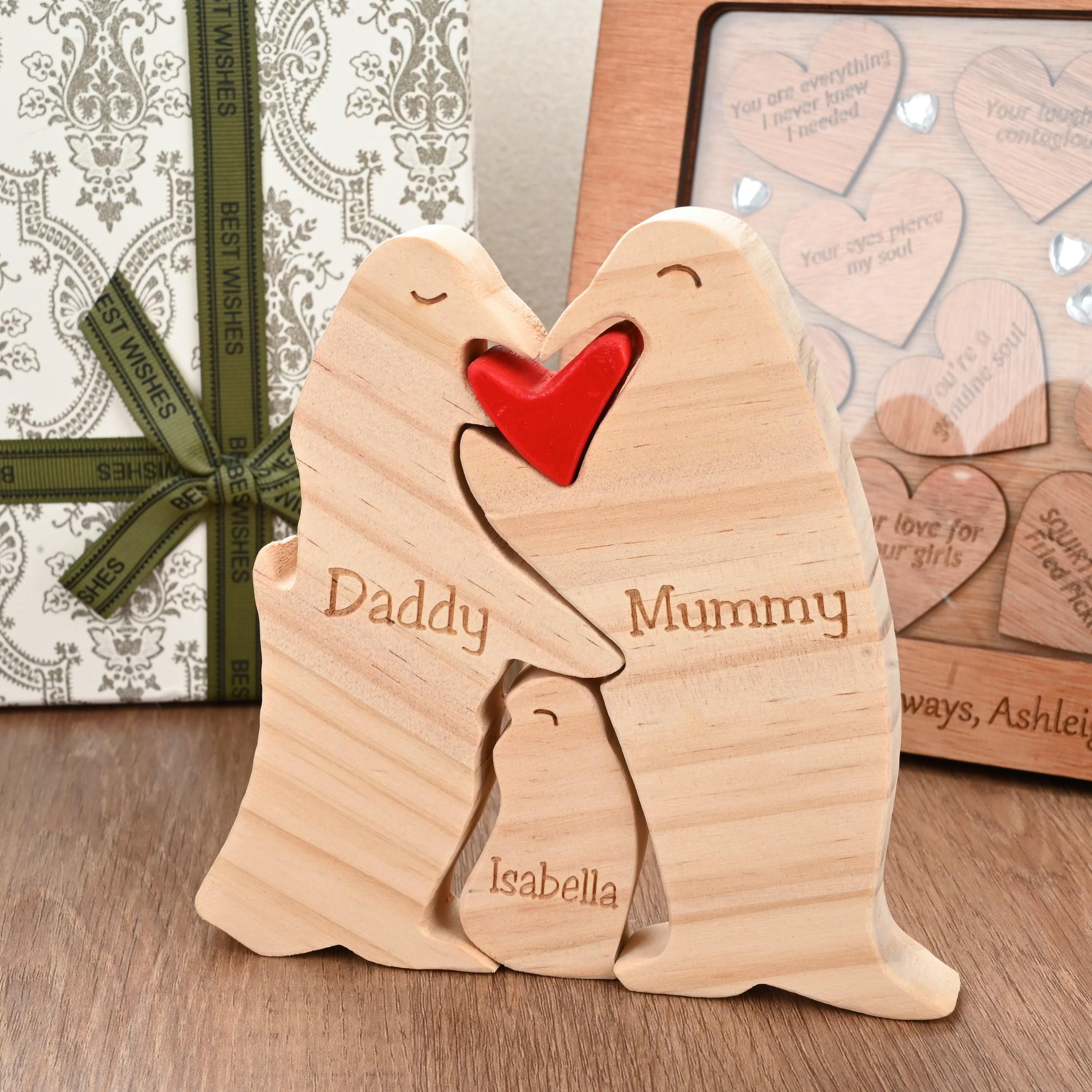 Personalized Wooden Penguin Family Puzzle, 2-6 Penguins Family Jigsaw Decor, Anniversary Gifts for Mom Dad Couples Family Keepsake Gift