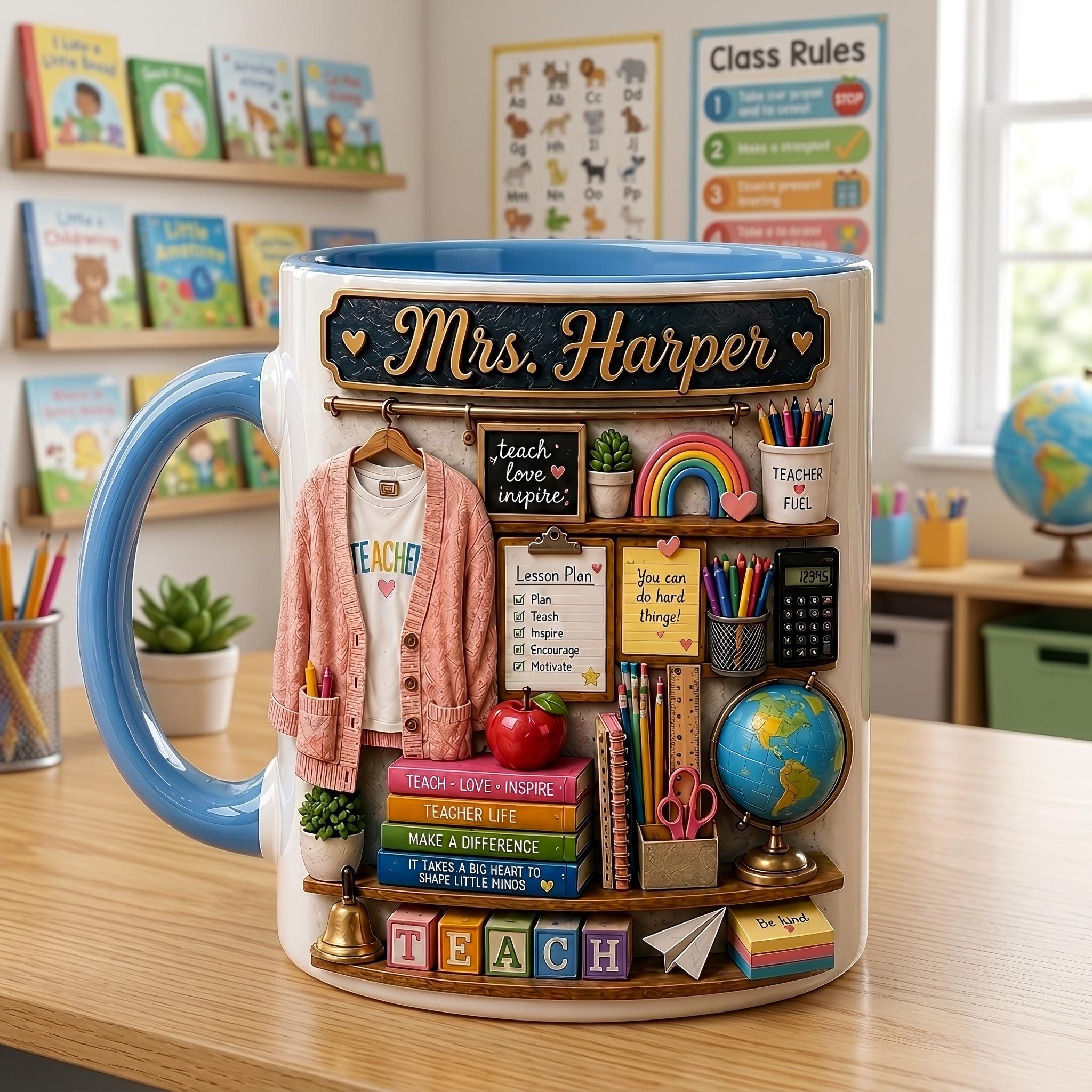 Personalized Teacher Mug, Custom Classroom Coffee Cup With Teacher Name, Cute Teacher Appreciation Gift, Preschool Teacher Mug