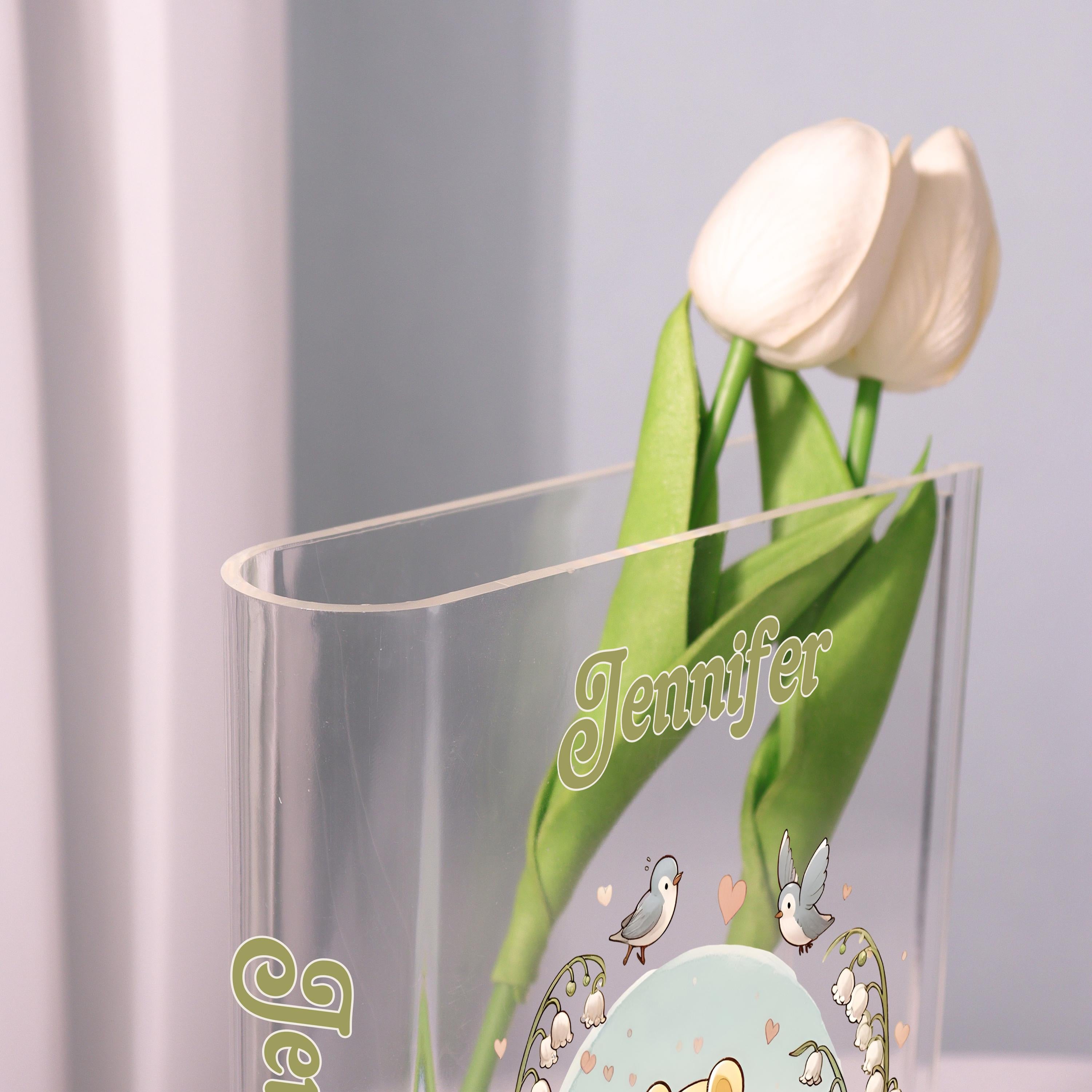 Winnie the Pooh Acrylic Book Vase, Cute Bear Bookish Vase, Lily of the Valley Book Shaped Vase Decor, Personalized Gift for Cartoon Lovers