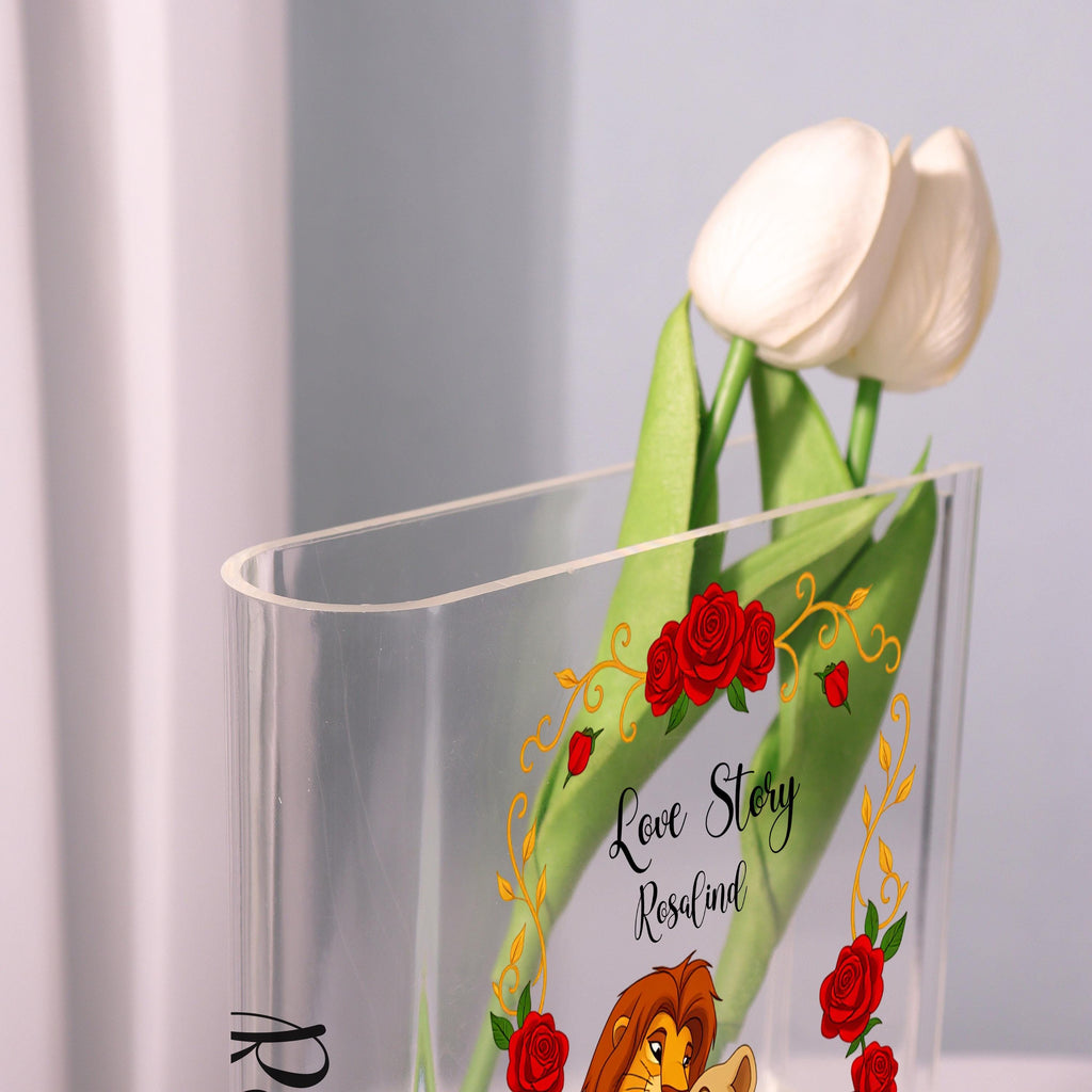 Lion King Acrylic Book Vase, Love Story Bookish Vase, Simba and Nala Book Shaped Vase, Magical Storybook Decor, Cartoon Gift for Book Lovers