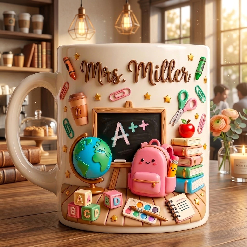 Personalized Teacher Mug, Classroom Coffee Cup, Cute Elementary Teacher Gift