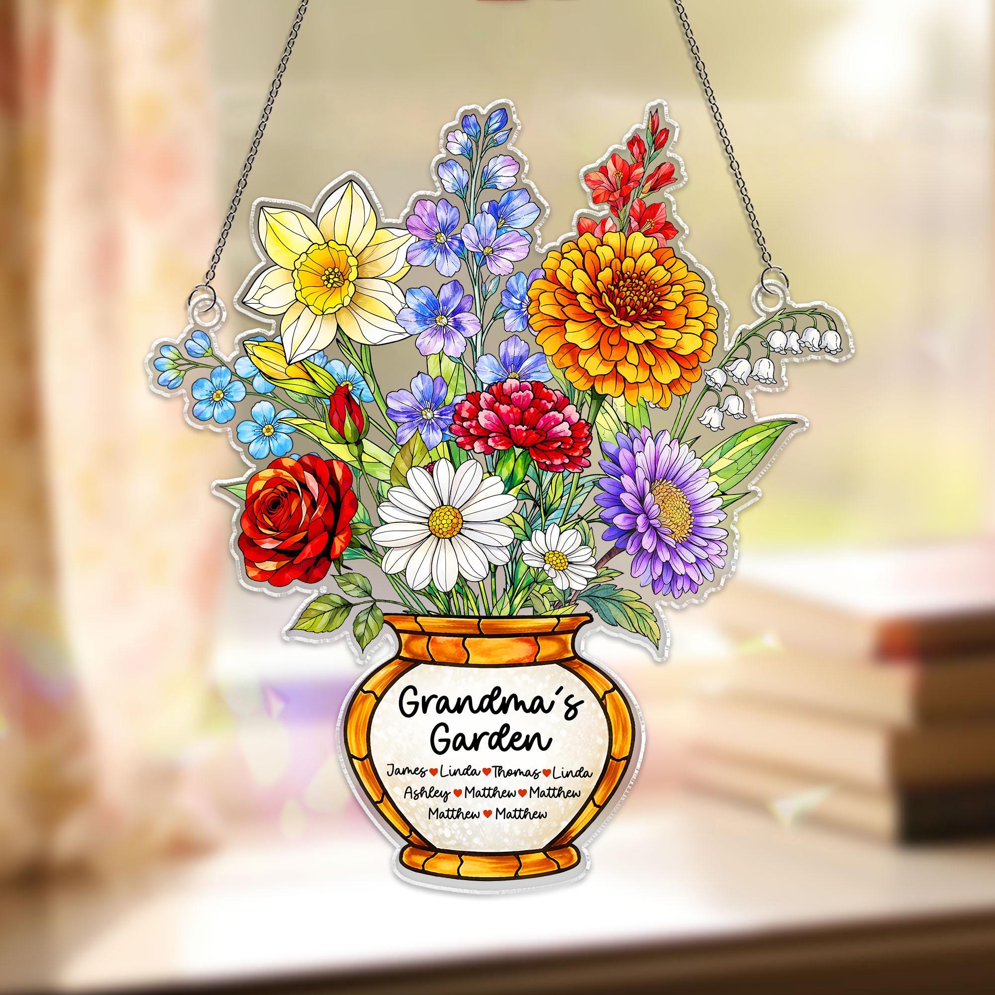 Personalized Grandma's Garden Acrylic Suncatcher, Birth Month Flower Window Hanging, Gift for Mom Grandma, Birth Month Decor, Birthday Gift