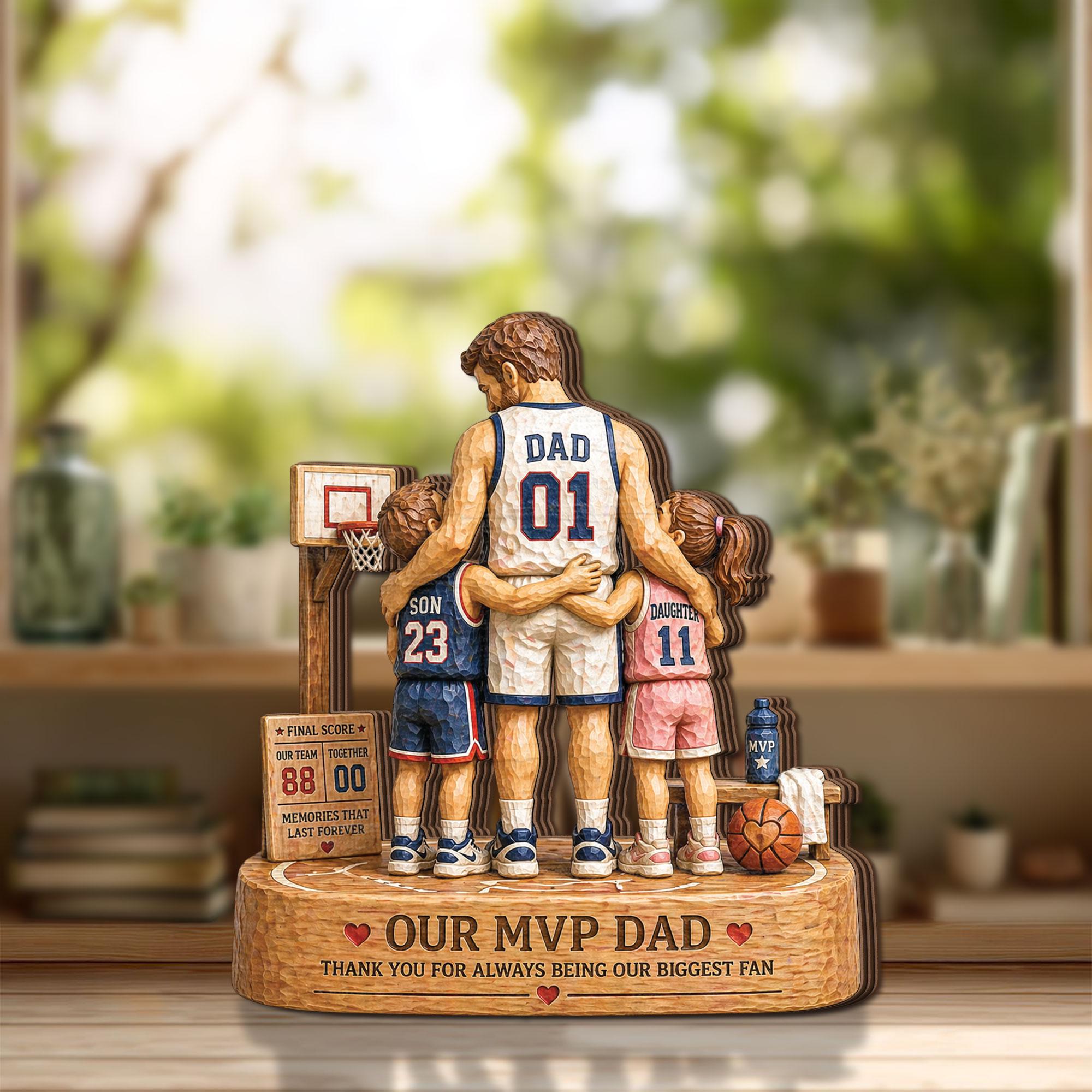 Personalized Basketball Dad Wooden Block, Our MVP Dad Keepsake Gift, Custom Father and Kids Sports Family Decor