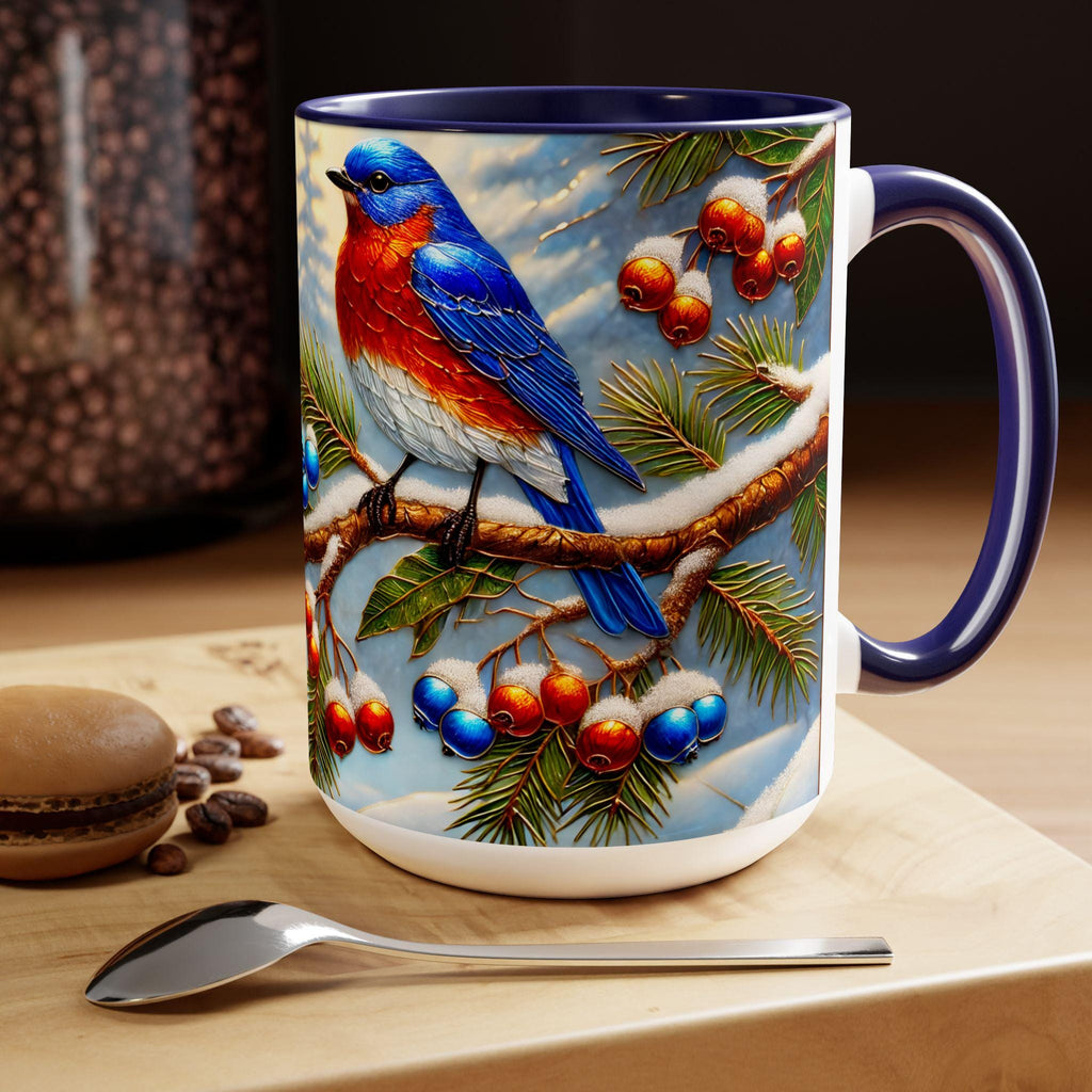 Eastern Blue Bird Mug, Stained Glass Style Eastern Blue Bird Mug, Bird Retro Style Mug, Bluebird Lover Gift 15oz