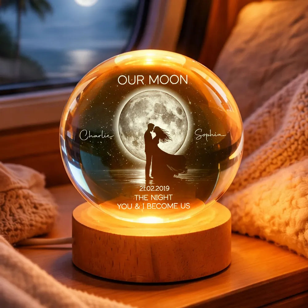 Couple Kissing Under the Moonlight, Custom Moon Phase by Date, Personalized Magical Gift for Her/Him Birthday, Anniversary Memorial Keepsake Night Lamp Decor