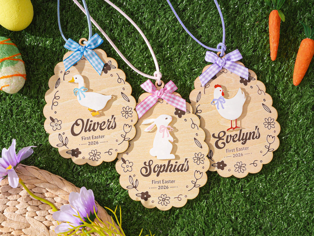 Personalized Easter Name Tag, Easter Bunny Goose Hen Tag,easter Basket Tag ,easter Egg Tag With Bow,easter Basket Decor, Kid Easter Gift