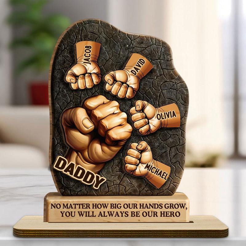 We Will Always Reach for You - Personalized Bump Dad and Kids Name Shape Wood Plaque, Father's Day Gift for Husband, Gift for Dad,papa,daddy